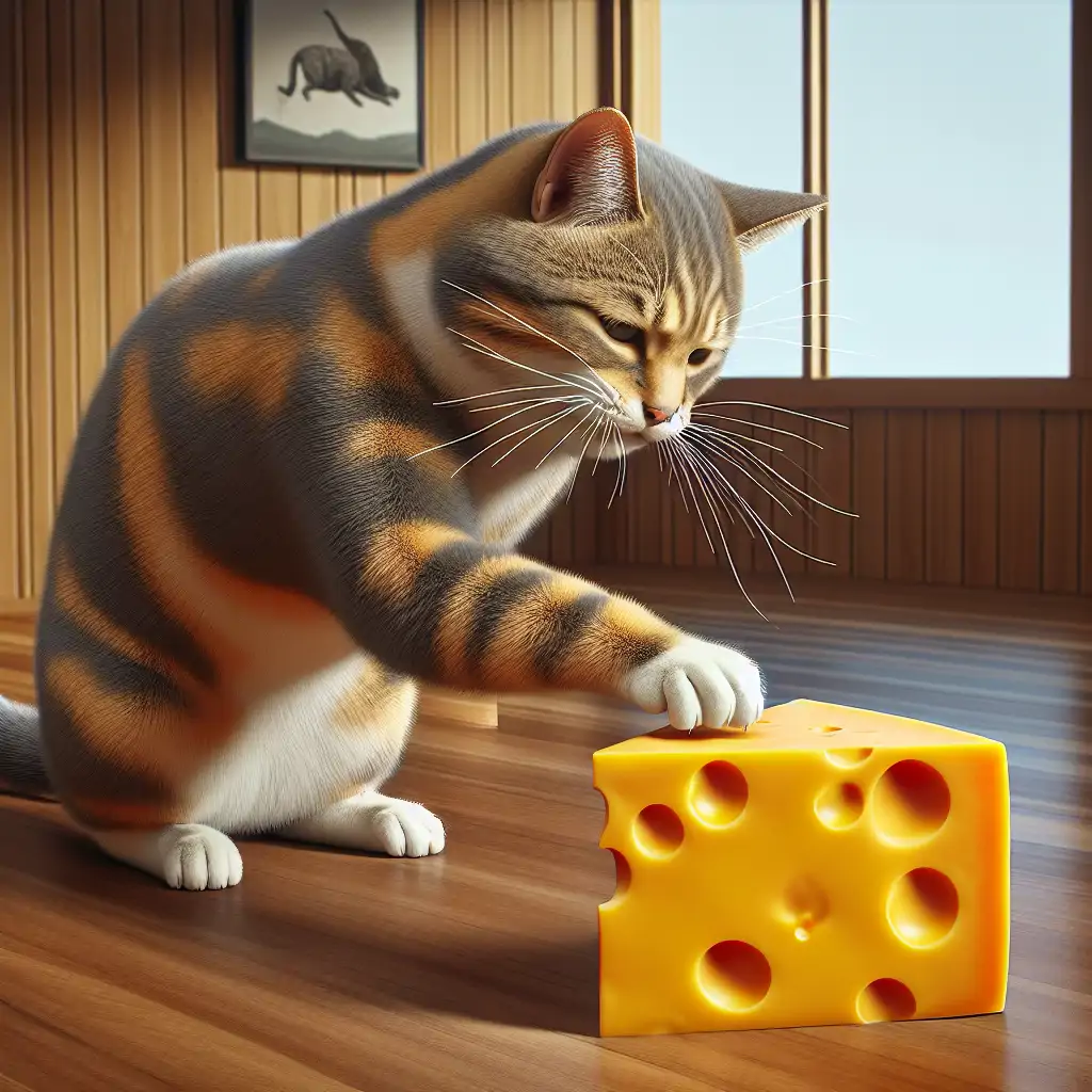 A meme showing a cat stealing a piece of cheddar cheese, with a caption that says 'When you can't brie-lieve your eyes!'