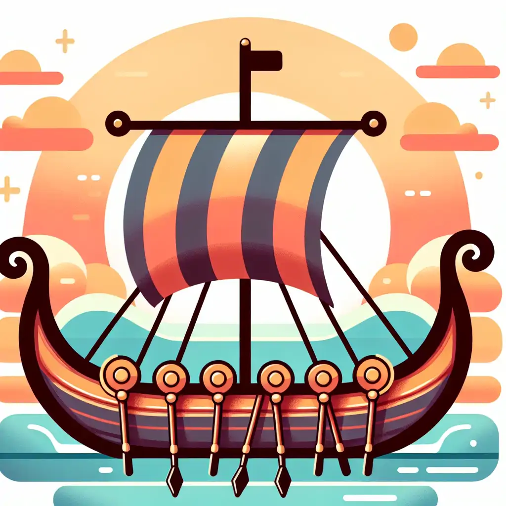 A Viking longship against the backdrop of a rising sun, symbolizing the journey of culinary exploration.