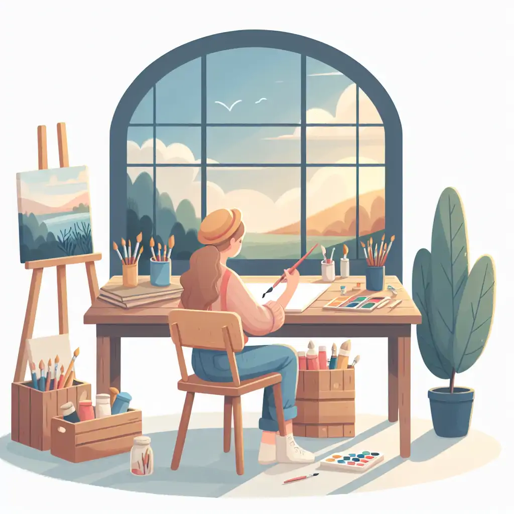 A serene image of an artist at work, symbolising the harmony between creativity and mental health.