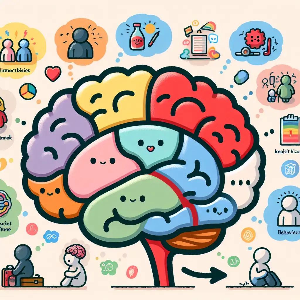An infographic illustrating how implicit biases are formed in the brain and their impact on behavior.