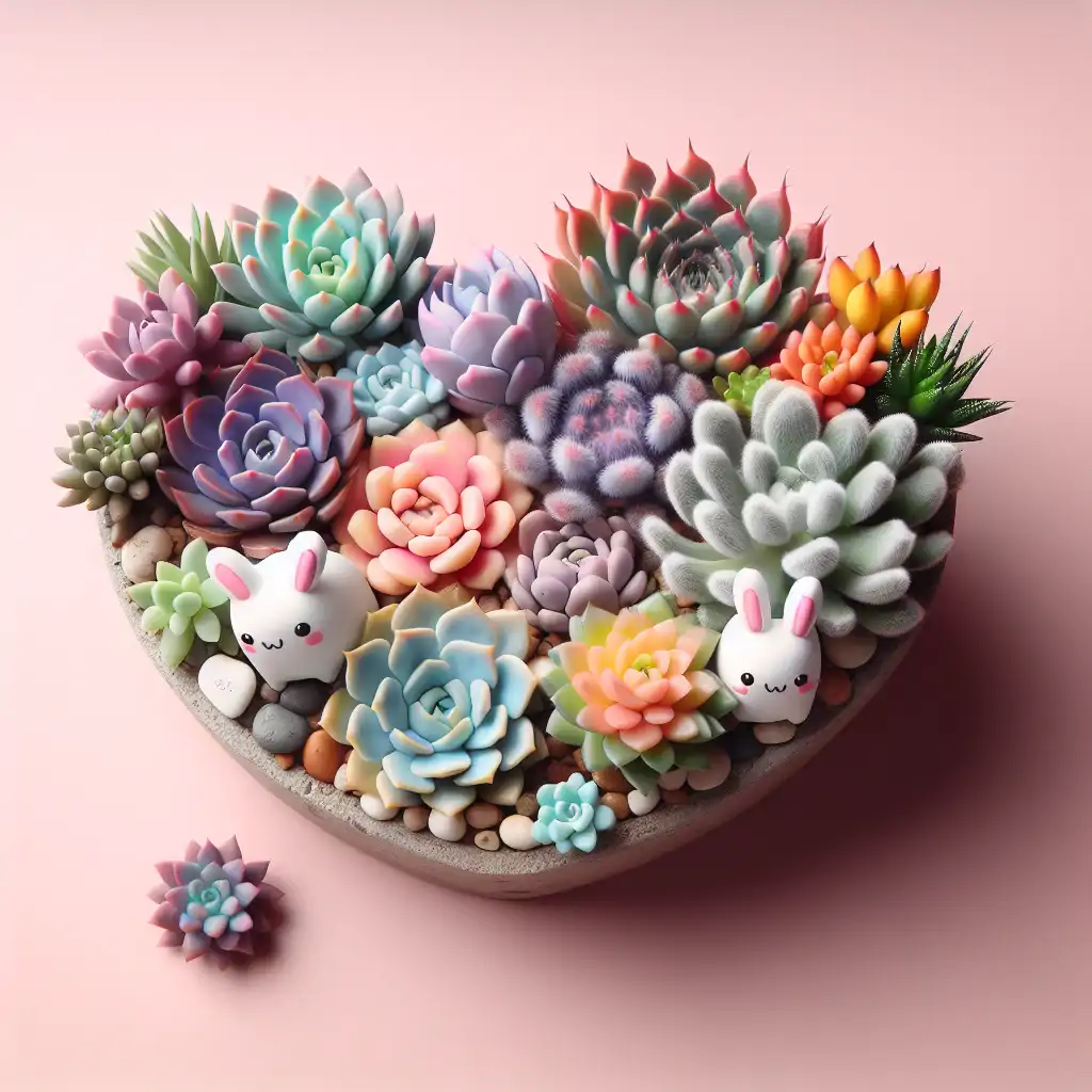 A collection of colorful, rare succulents displayed in a creative arrangement