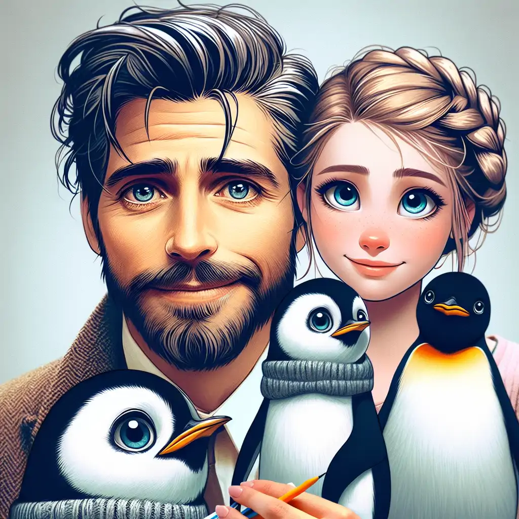 Percy Flippersworth's portrait with his favorite penguins