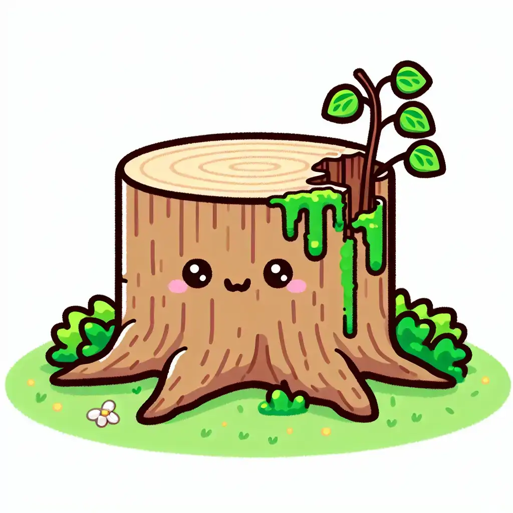 The stump of the poplar tree after its removal, symbolizing the conclusion of Operation Paul Bunyan.