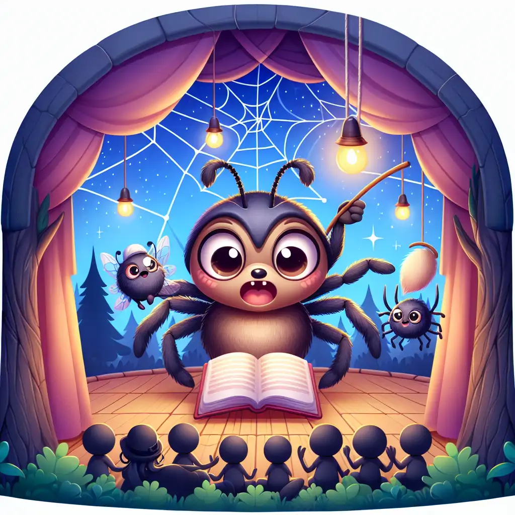 A traditional storytelling scene with Anansi the Spider enthralling an audience.