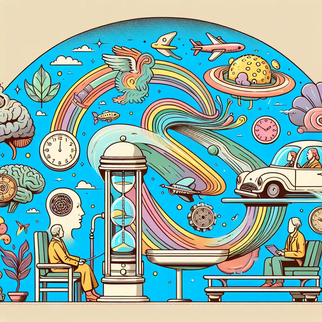 An illustration of a time machine traveling through different eras of psychotherapy