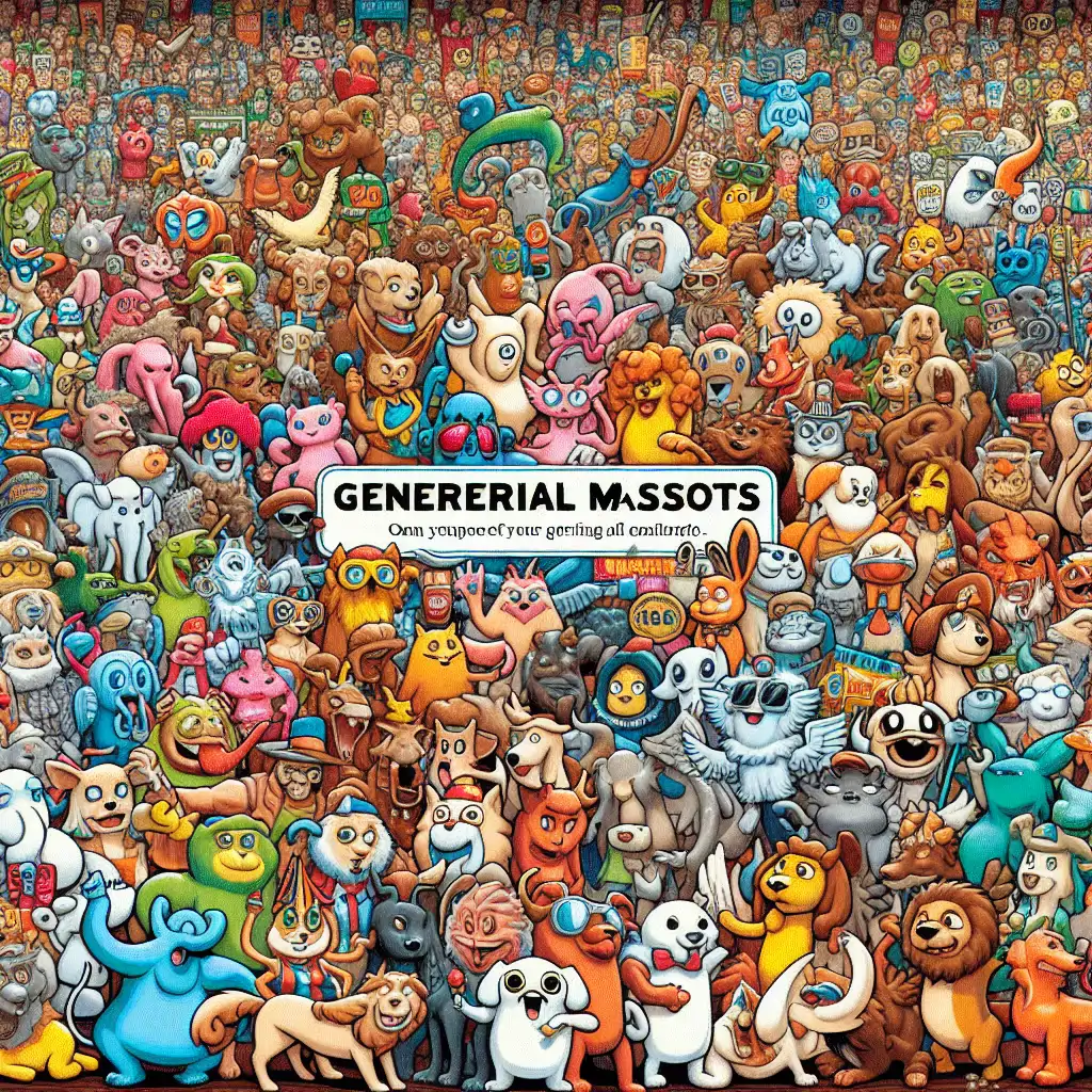 An illustration of various brand mascots interacting at a whimsical world fair, displaying their charm and appeal.