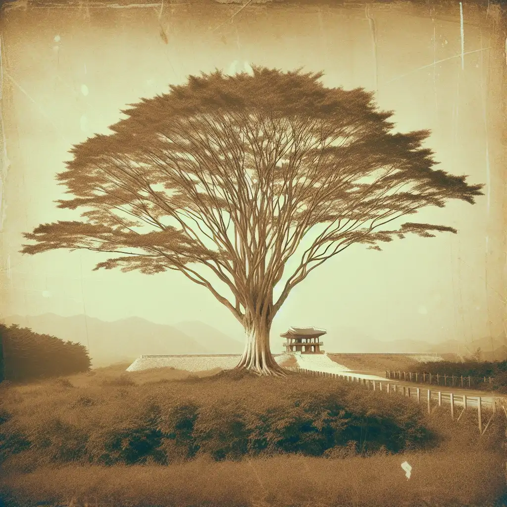 A vintage photo of the infamous poplar tree at the Korean DMZ prior to its removal.