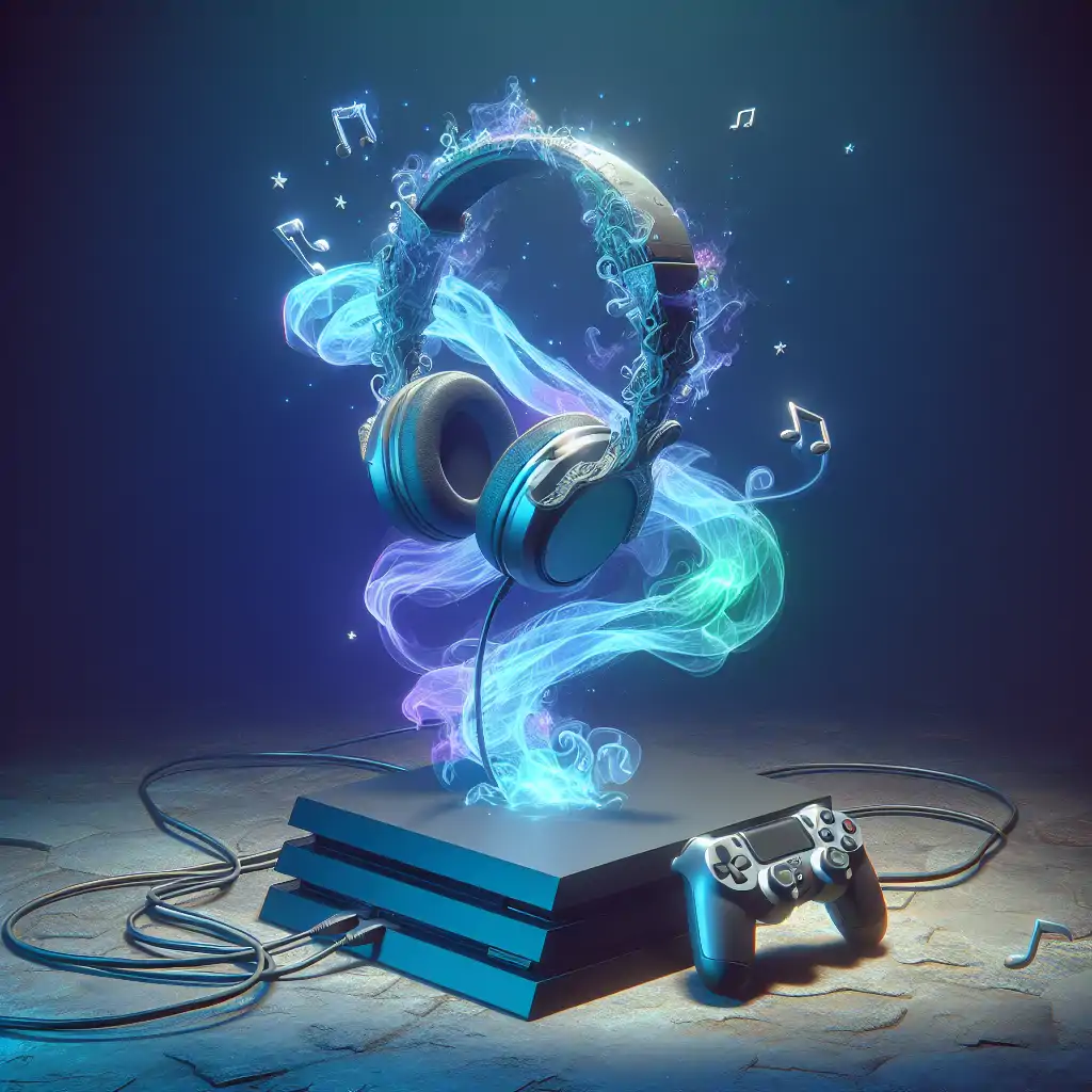 A ghostly headset hovering over a gaming console, with ectoplasmic wisps entangling its cords.