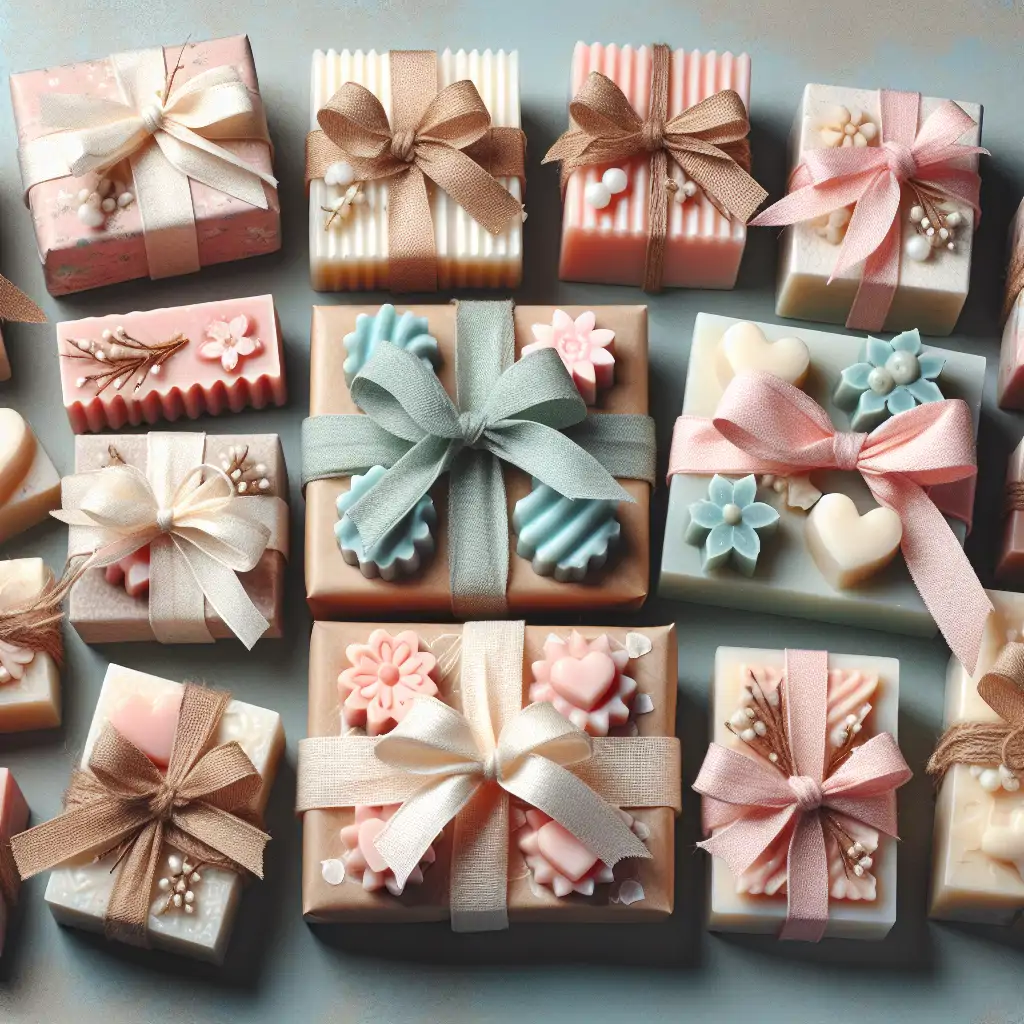 A collection of gift-wrapped homemade soaps, ready to be shared with friends and family.