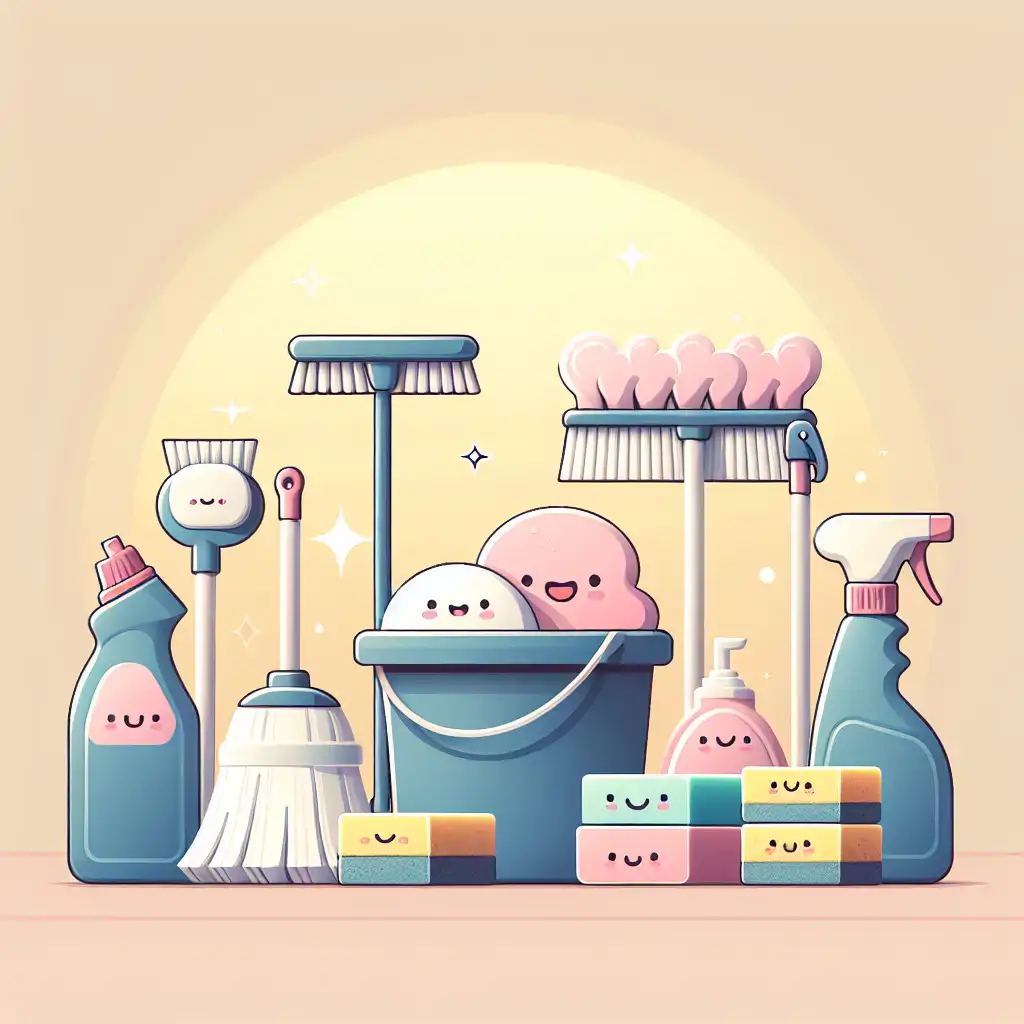 A set of various cleaning tools neatly arranged, ready for use.