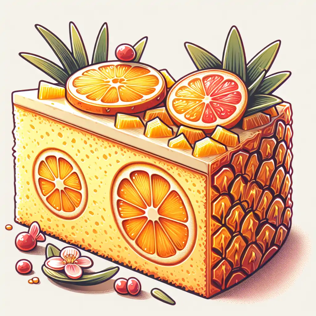 A close-up image of a slice of the modern Pineapple Upside-Down Cake with citrus zest.