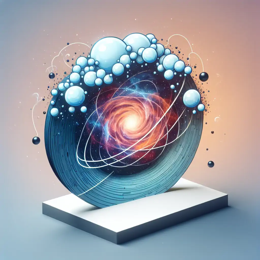 A whimsical depiction of spacetime as a cosmic bubble bath, filled with frothy bubbles representing quantum foam.