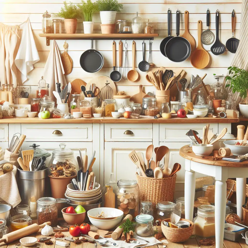 A messy kitchen with utensils and ingredients scattered everywhere.