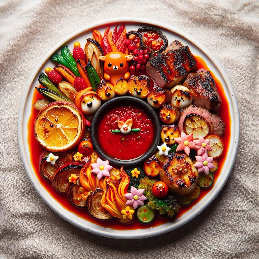 A plated serving of Fafnir's Fiery Feast, featuring vibrant colors and roasted textures.