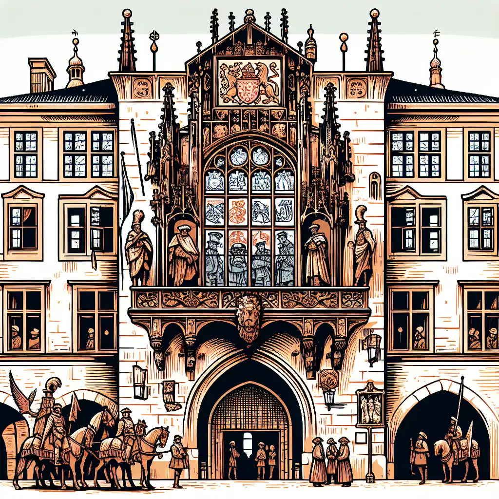 An illustration of the Prague Castle window, where officials were thrown out in 1618.