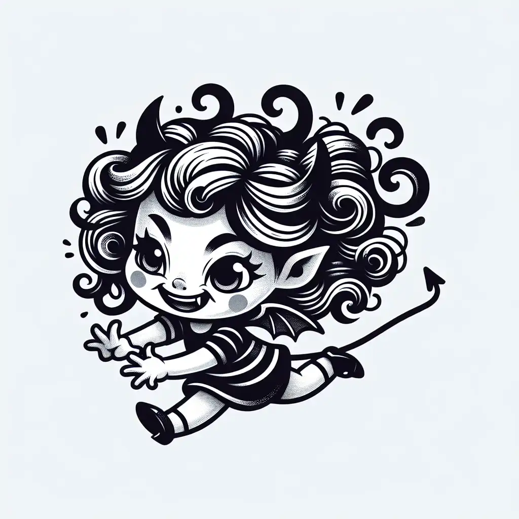 A whimsical illustration of Eloise, mid-escape, with a devilish grin.