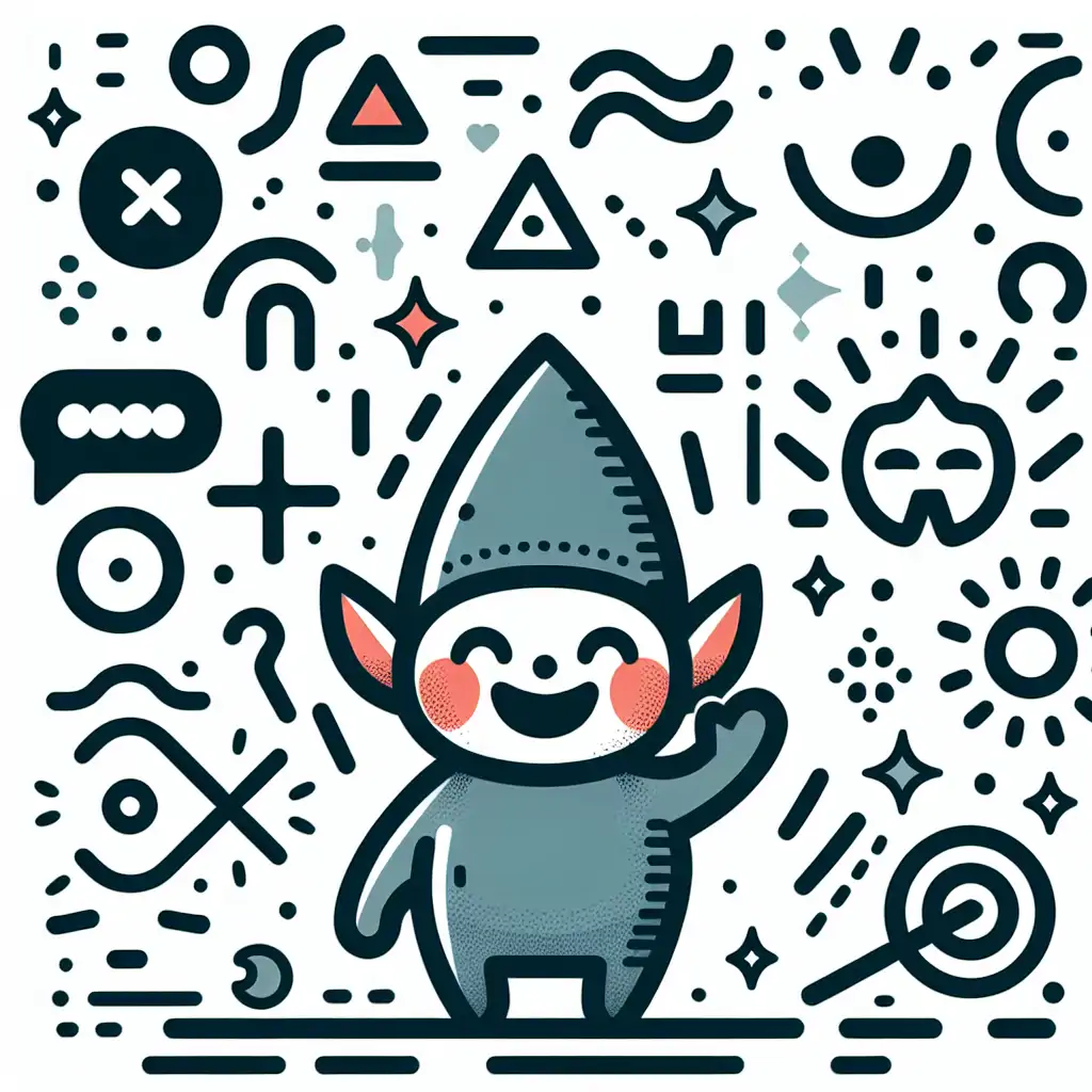 A cheerful goblin waving goodbye, surrounded by symbols of laughter and play.
