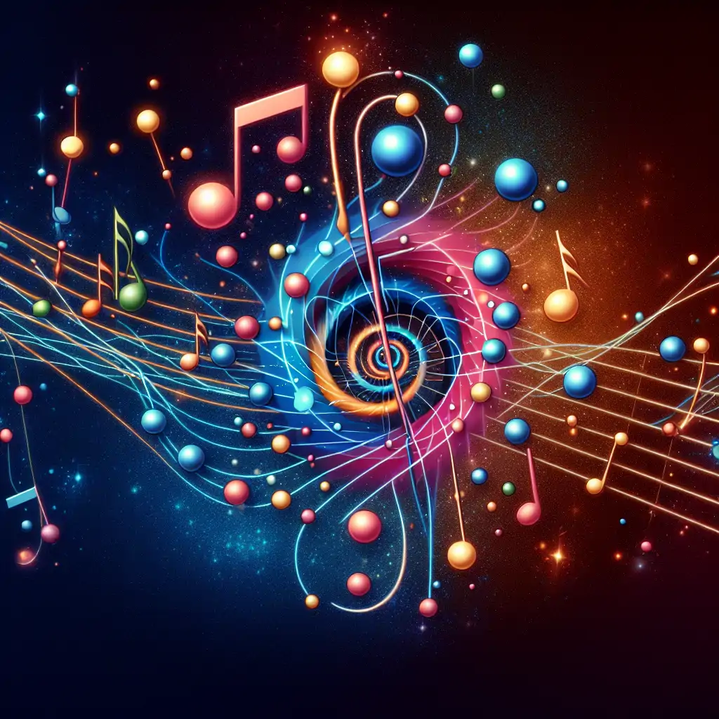 A depiction of quanta as musical notes, reflecting their orchestrated movement in quantum systems.