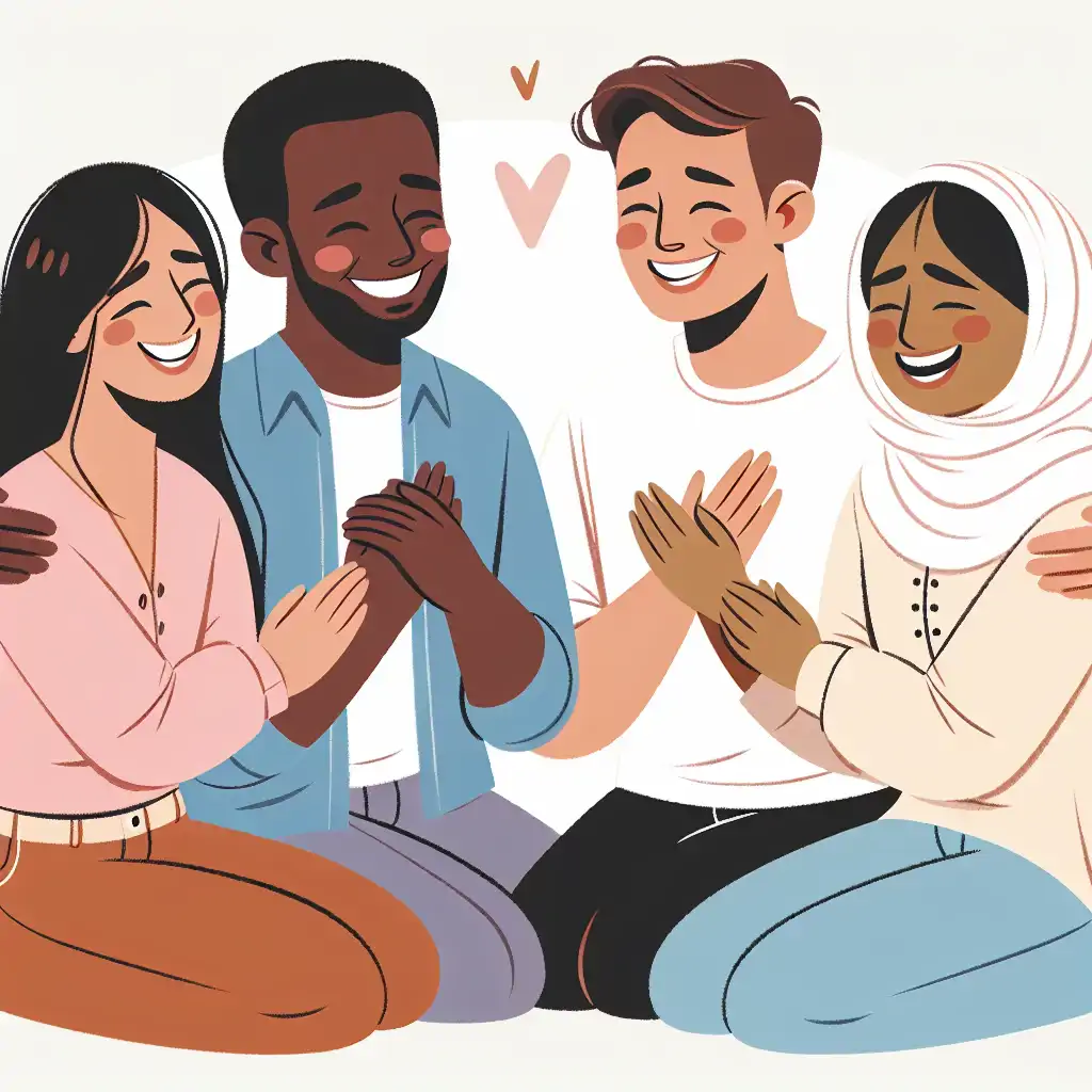 A heartwarming image of diverse individuals sharing a laugh, representing unity and understanding.