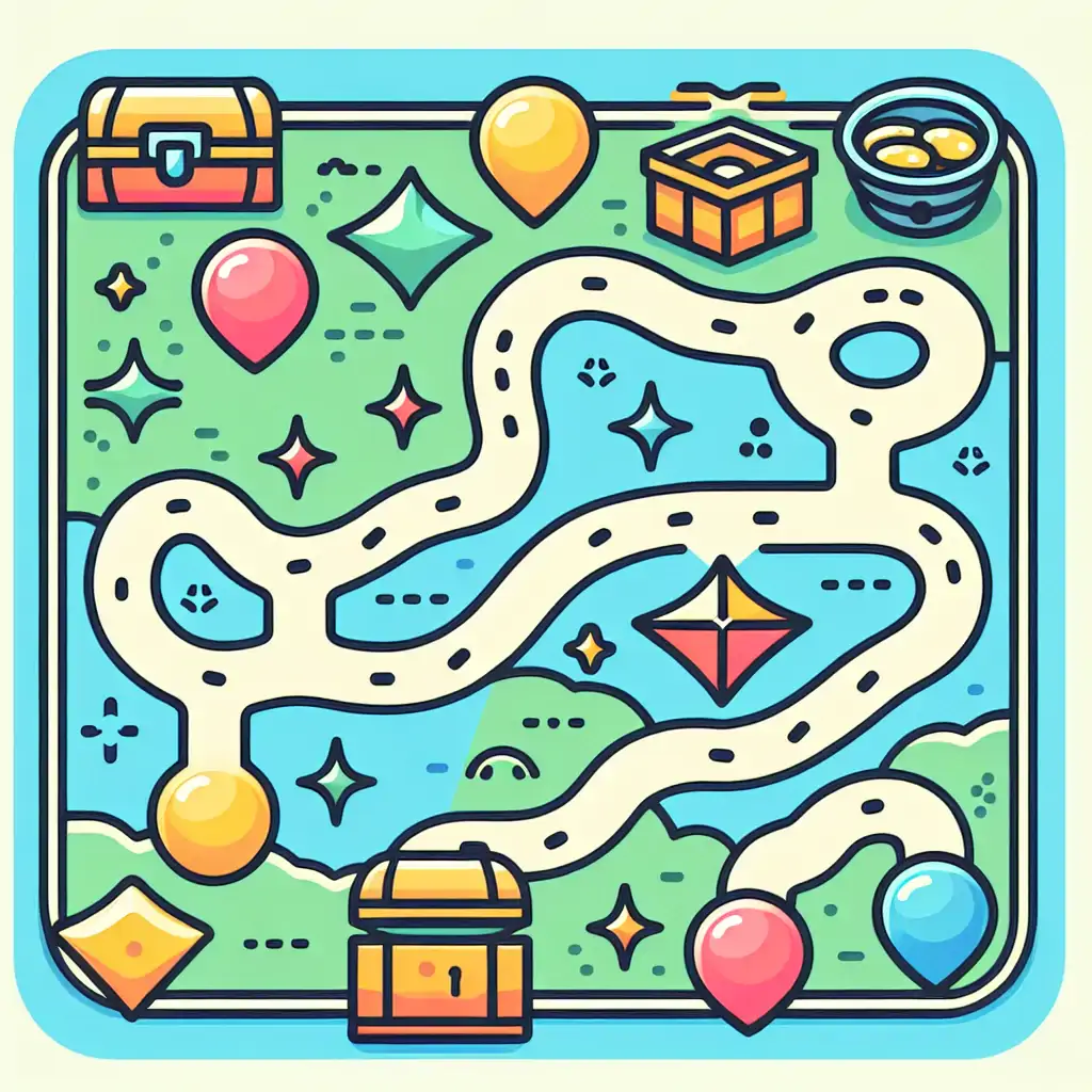 Graphic showing a digital map with exciting paths leading to varied content treasures.