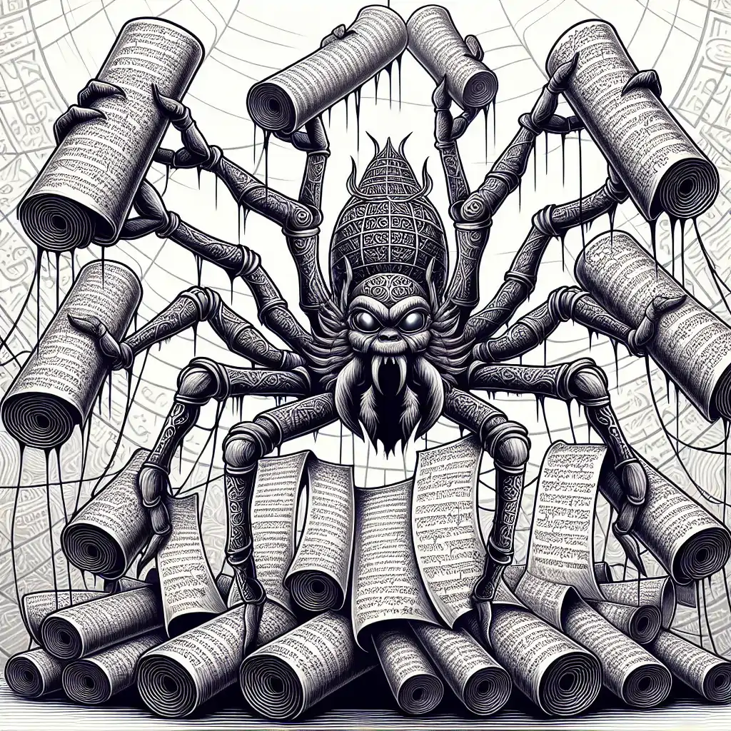 Anansi the Spider victoriously unraveling a web of tales.