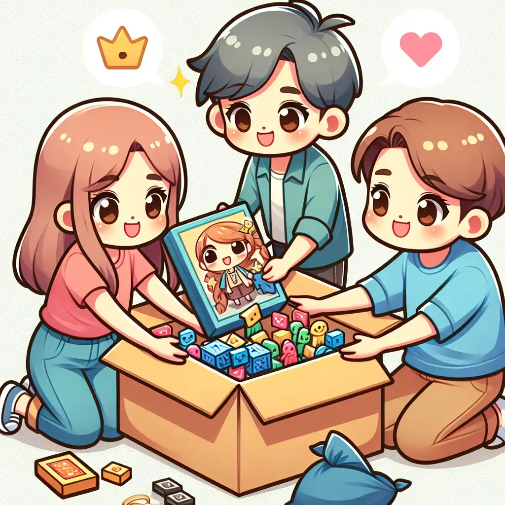 A smiling group of friends packing away the game after a play session.