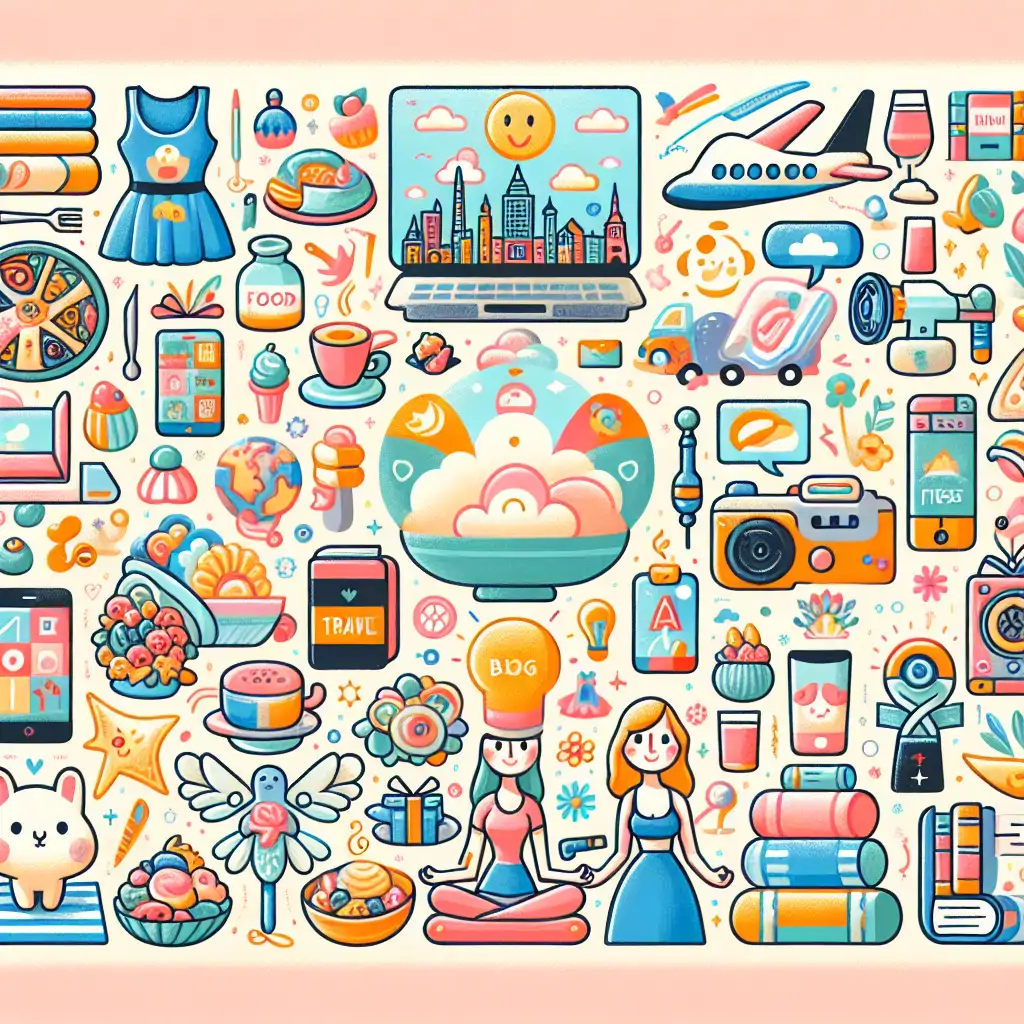 A colorful collage representing various blog themes, indicating diversity in blog topics.