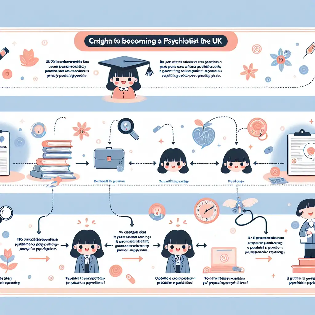 An infographic showing the path to becoming a psychiatrist in the UK